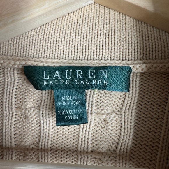 Lauren Ralph Lauren Beige Cable Knit Shawl Collar Cardigan Button Front Cotton‎ - Picture 4 of 7